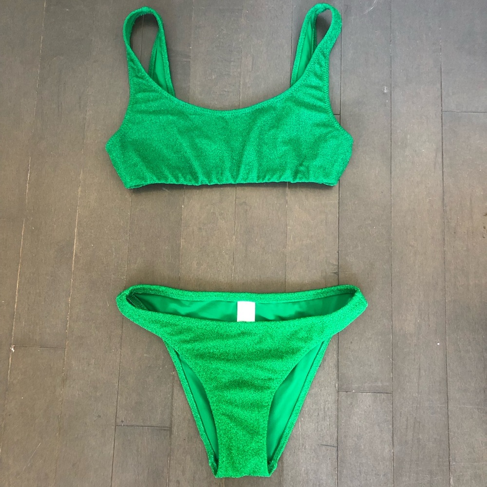 Good American sparkle green two piece swimsuit